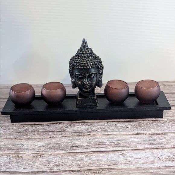 Buddha Head Candle Holder Set – Meditation / Zen Décor - Picture 1 of 2